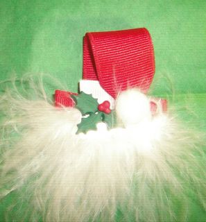 Santa Hat Character Clip White Boutique Hair Bow Winter Christmas