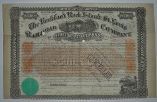  Rockford Rock Island St Louis Railroad RR 500 first mortgage bond gold