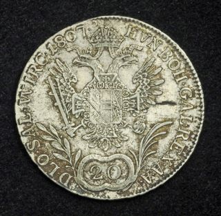 1807 D Austria Emperor Francis II Silver 20 Kreuzer Coin Salzburg Mint