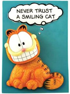 Garfield Never Trust A Smiling Cat Bobble Head Plaque 7 New Wall