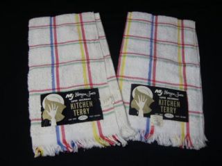 Vintage Morgan Jones Colored Striped Kitchen Terry Towels with Fringe