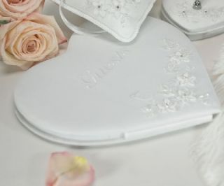 Heart Shaped White Satin Wedding Guest Book Pen Pillow