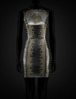 Auth Versace H M Black Leather Studs Dress US 8 EU 38 UK 12 SOLDOUT
