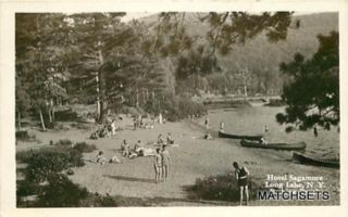 1933 RPPC Long Lake New York Bathing Beach Hotel Sagamore