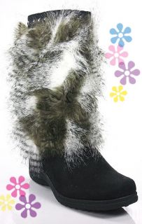  Raccoon Furry Mukluks Mid Calf Shearling Vegan Bla