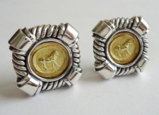 Vintage FREDERICA 18K GOLD & STERLING SILVER Coin Style Earrings