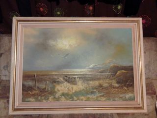 OIL PAINTING ON CANVAS SIGNED H. GAILEY   BEACHED BOAT ON SHORE