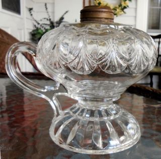 Ornate Antique Oil Kerosene Pedestal Finger Lamp Erin Fan