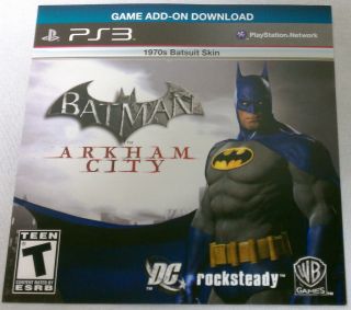  City 1970s Batsuit Skin PlayStation 3 PS3 Game Add on 