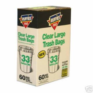 60 Ct 33 Gallon Clear Plastic Garbage Bags RP106CA