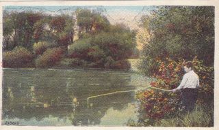 Galva IL Illinois Fishing Scene 1900s Lake Postcard
