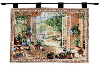 French Doors Garden Room Tapestry Wall Hanging w Verse
