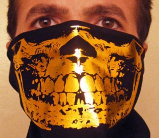 Reflective Gold Skull Black Bandana Face Mask Bling Grill Gangster