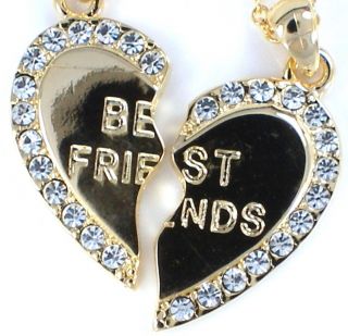  Friend Gold Tone Crystal 2 Pendants 2 Necklaces BFF Friendship