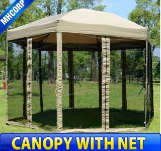 Outdoor Portable Hexagonal Garden Canopy w Mesh Netting Patio Gazebo