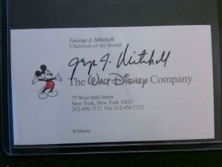 SENATOR GEORGE J MITCHELL signed business card autographed Walt Disney