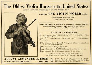 1909 Ad Violin House Store August Gemunder & Sons 23 St   ORIGINAL