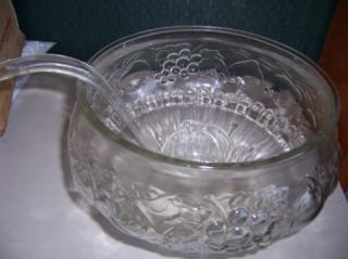 IOB Vintage Jeannette Crystal Fruit Punch Bowl Set w Glasses Ladle