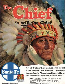  SUPER CHIEF American Indian CHICAGO TO LA Pullman ‘54 PRINT AD