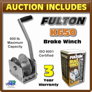 Fulton K650 600 lb Brake Winch w 3 Year Wty USA Trailer