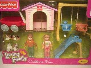 OUTDOOR FUN Slide Swing Dog Fisher Price Loving Family Dollhouse New