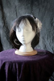 COMES IN THREE COLORS birdcage veil with handmade satin flower black