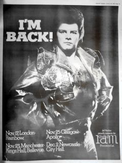 Gary Glitter IM Back Tour Dates London Rainbow Poster Size Ad 1973