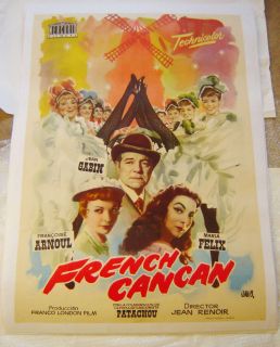 French Cancan Gabin Renoir Orig Movie Poster Linen 50s