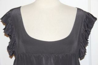 Geren Ford Charcoal Silk Pleat Ruffle Babydoll Dress Tunic Sz L New