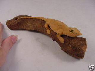 Q247 Gecko Lizard Reptile Teak Wood Carving Figurine Cute
