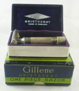 Vintage GILLETTE ARISTOCRAT one piece Razor chrome case & original box