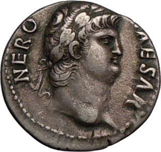 Nero 64AD Rome Silver Denarius Nero as Helios Holding Victory on Globe