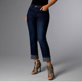 DG2 Diane Gilman Skinny Stretch Denim Cuffed Jeans Indigo Sz 2