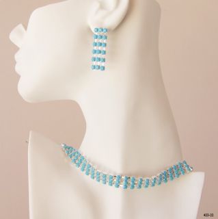 Blue Faux Turquoise Gem Choker Silver Jewelry Set New