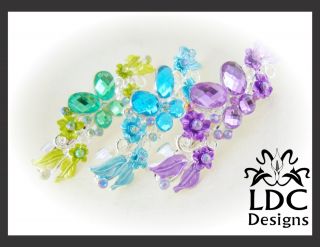  Silver Barrette w Crystal Faceted Gem Wings 6 Color Choices