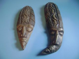 AFRICAN TRIBE HEADS WOODEN WALL PLAQUES HAND CARVED SET OF 2 Made by