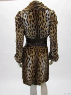 Giuliana Teso Leopard Print Fur w Leather Waist Jacket Coat Sz 40 4