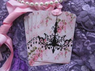 Shabby Chic Style Chandelier Pink Roses Gift Cards Hang Tags