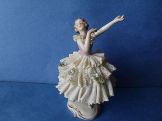 BEAUTIFUL Antique VOLKSTEDT Dresden Lace Porcelain Lady Figurine