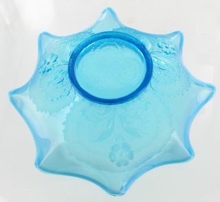 Antique EAPG Aqua Blue Opalescent Stippled Daisy Ruffled Bowl