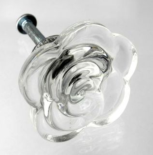 Rose Clear Glass Cabinet Knobs Kitchen Drawer Pulls Furniture Handle #