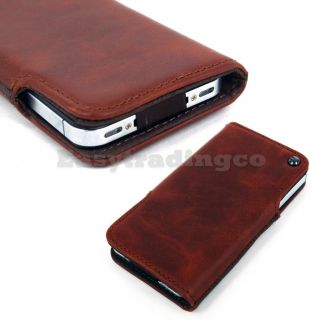 Brown Genuine Leather Case Pouch Pocket for Apple iPhone 4 4S