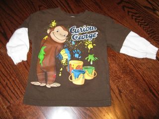 Curious GEORGE monkey brown l sl layer T shirt PAINT fall child boy 2T