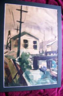 George Post Boathouse and Dock Orig Watercolor