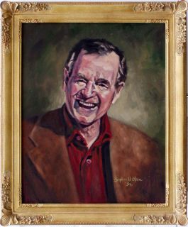 George H W Bush OPriginal Oil on Canvas Beautiful gold Leaf Frame D N