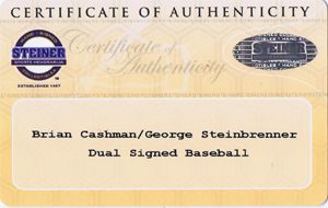 George Steinbrenner Brian Cashman Dual Signed MLB Baseball Steiner COA