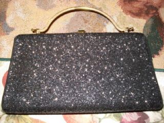 Vintage Black Glitter Purse Clutch Bag Real Nice