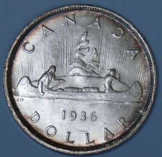 1936 Canada One 1 Dollar UNC Silver Coin Gem BU Uncirculated George V