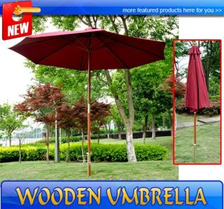  Diameter Wooden Umbrella Outdoor Patio Garden Beach Market Red 8 rib