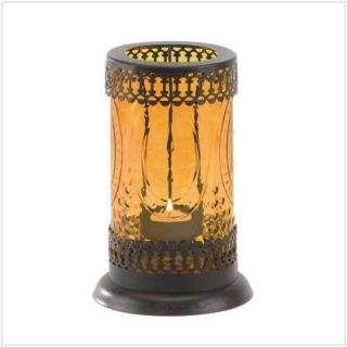 Standing Amber Glass Moroccan Lantern Candle Holder